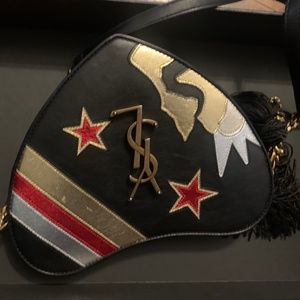 Calfskin Rock Star Patchwork Monogram Heart Shoulder Bag Black